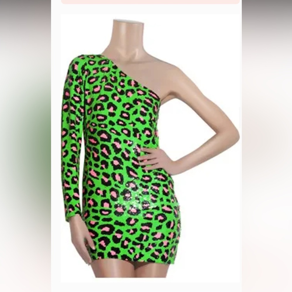 Ashish Neon Green and Pink Leopard Print Dress